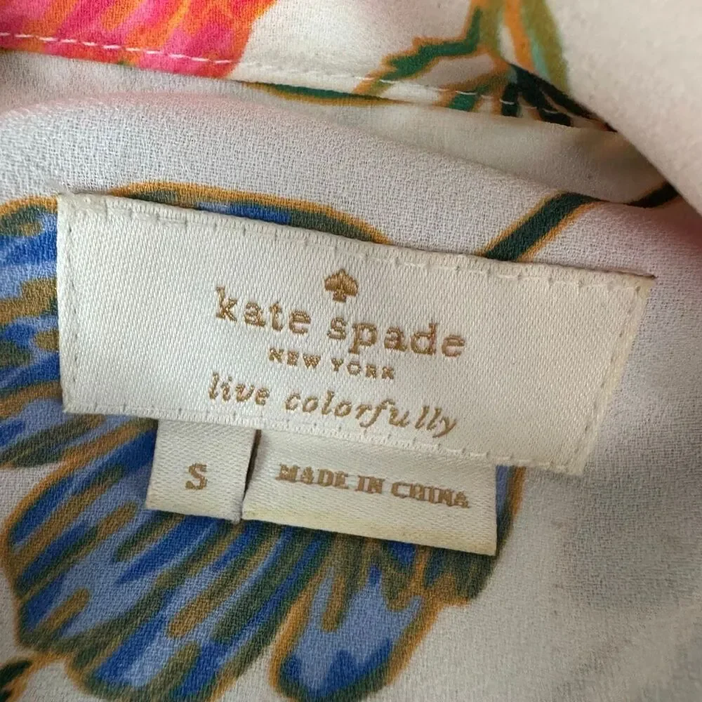 Kate Spade Blossom Floral Tie Neck Blouse S